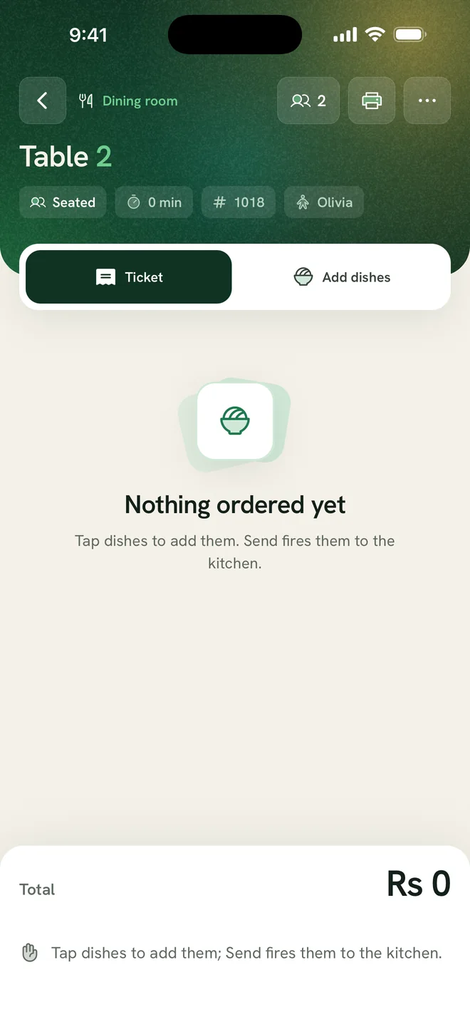 Adding dishes to a new order