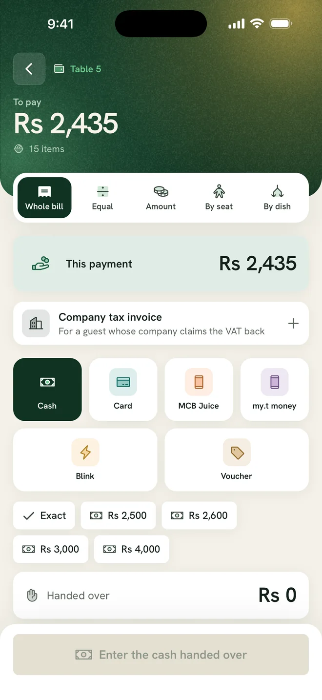 Ferculon app: Payments