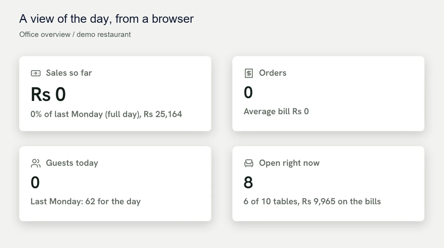 Ferculon demo overview with separate paid sales and open bills