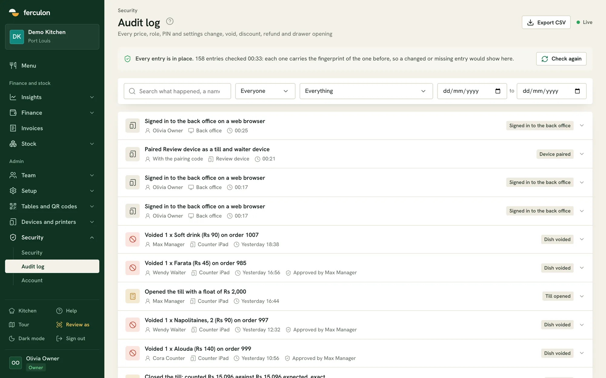 The audit log