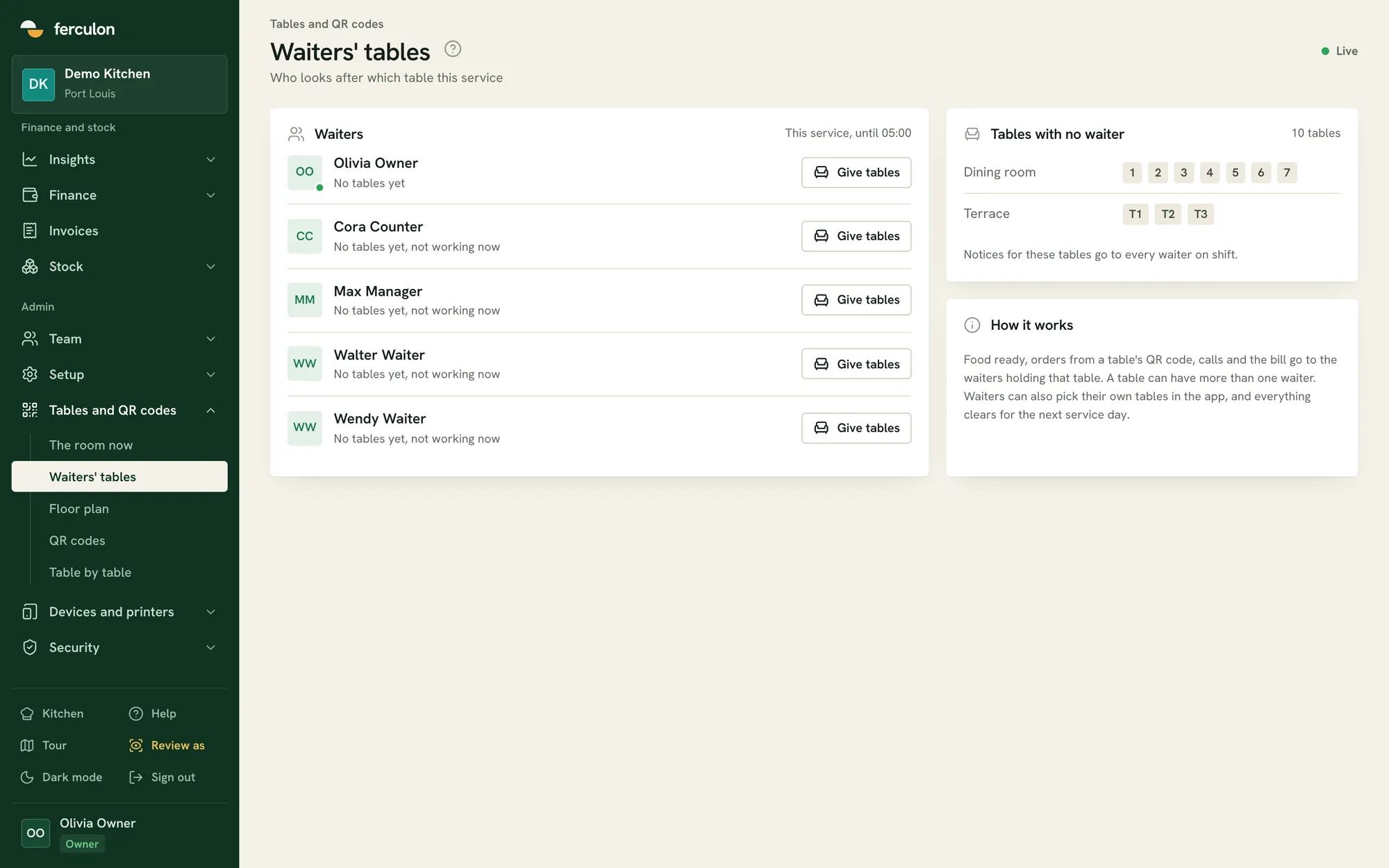Assigning tables to waiters