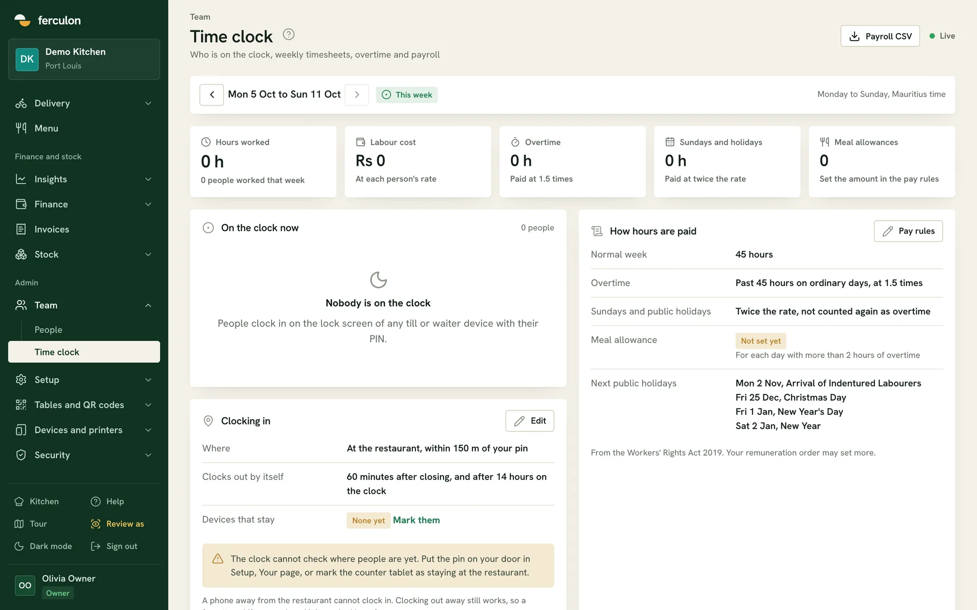 The time clock and pay rules